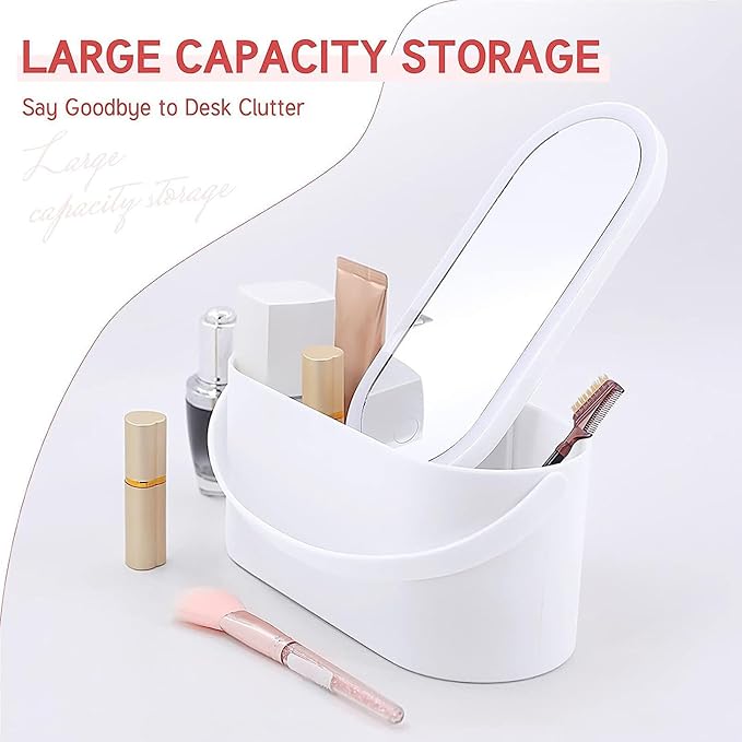 VIDECOR Touch LED Makeup Case Large Capacity, Foldable, and Rotating Cosmetic Organizer with Removable HD Mirror for Women and Girls,A