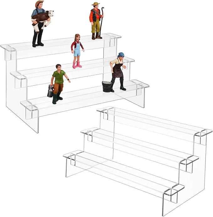 UKCOCO Acrylic Display Risers 2-Pack Transparent 3-Tier Organizer Stand for Action Figures and Figurines Space-Saving Clear Acrylic Display Shelf for Desktop Showcase and Decoration 11.41X5.90X5.51In