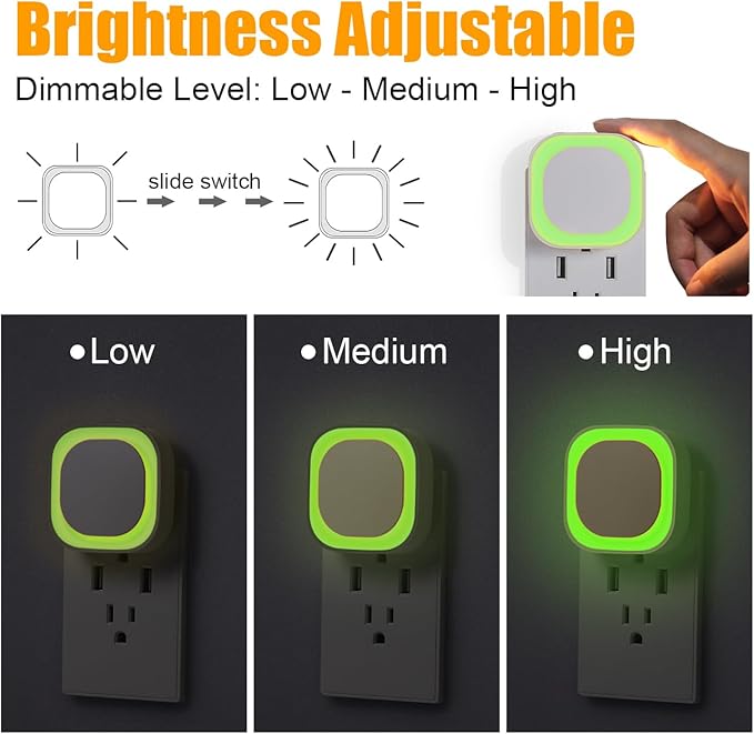 YUNLEX 2 Pack Green Night Light, Dimmable Soft Glow & Indirect Reflection, Auto Dusk to Dawn Sensor, Plug in Nighlight for Home Bar, Game Room, Holiday Decor, Hallway, Bathroom, Toliet