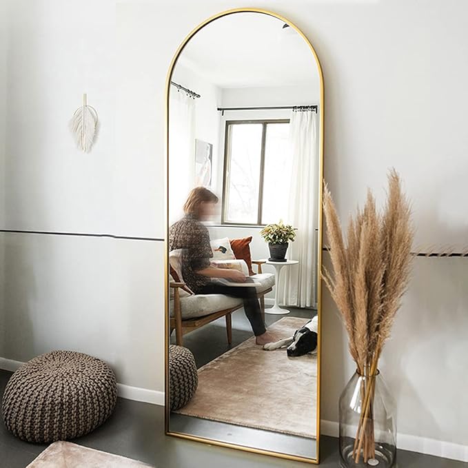OGCAU Full Length Mirror, 64"x21" Arched Full Body Mirror, Hanging, Leaning or Standing, Wall Mounted for Bedroom Living Room, Gold