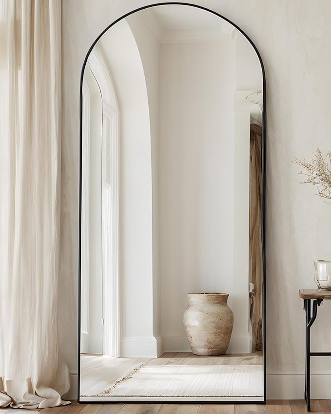 Full Length Mirror, 58"x21" Arched Floor Mirror Freestanding, Floor Standing Full Body Mirror with Stand for Bedroom, Hanging Mounted for Living Room Cloakroom, Black