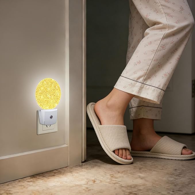 Gold Glitter Shine Night Light Plug-in Sleep Lamp Led Dusk to Dawn Night Light for Bedroom