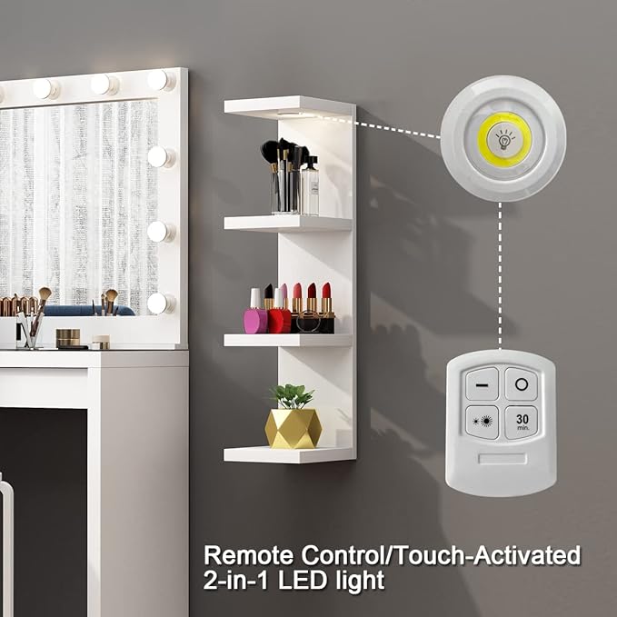 LitaEther Versatile 4 Tier Wall Shelf Unit,White Lack Wall Shelf,Display Floating Shelf with LED Remote Control Light