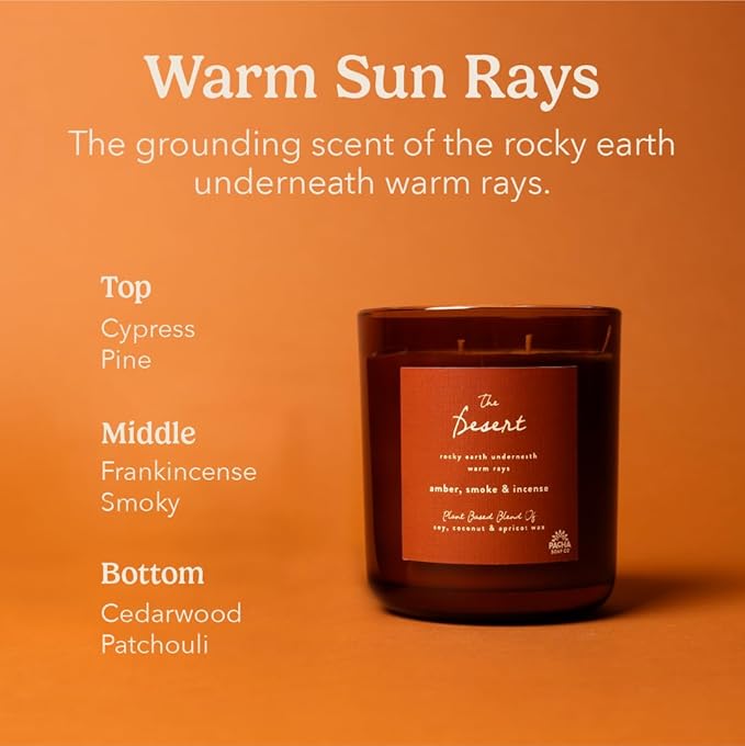 PACHA SOAP Co. Origins & Elements Candle Collection, The Desert, 12 oz - Scents of Amber, Smoke & Incense - Clean Burning, Soy, Coconut & Apricot Wax, Lead-Free Wick, Cruelty-Free, Recyclable