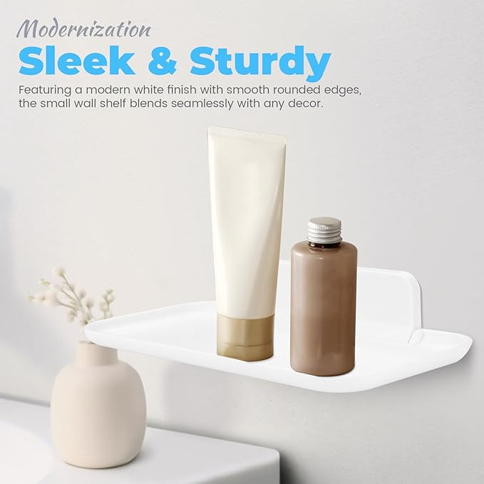 2 Pack Foldable Bedside Shelf Wall Mount, Adhesive Floating Shelves for Wall No Drilling, Glasses Watch Perfume Phone Holder Organizer for Bedroom Bathroom RV, Large