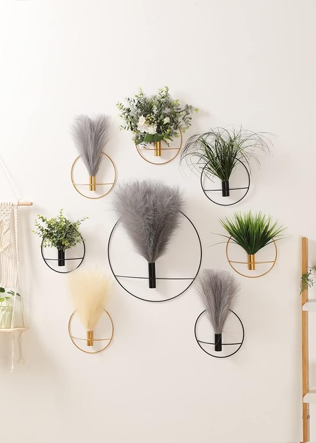 Pretty Jolly Boho Wall Decor Pampas, Wall-Mounted Metal Wall Art, Hanging Artificial Plant, Wall Decor for Living Room, Bedroom, Bathroom, Office, Dorm, Modern wall Decor 2 Pack