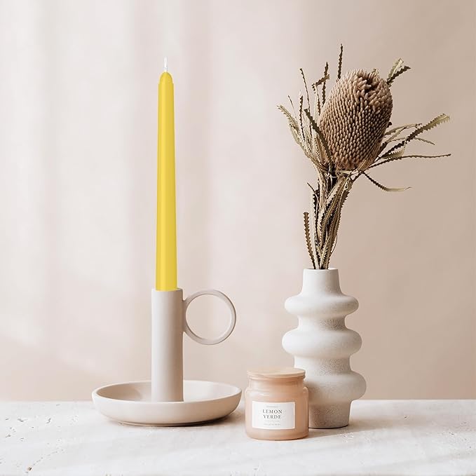 LYOBATH 30 Pack Yellow Taper Candles - Taper Candles 10 Inch Dripless, Smokeless & Unscented - 8 Hours Long Burning - Ideal for Weddings, Dinner Parties, and Home Decor