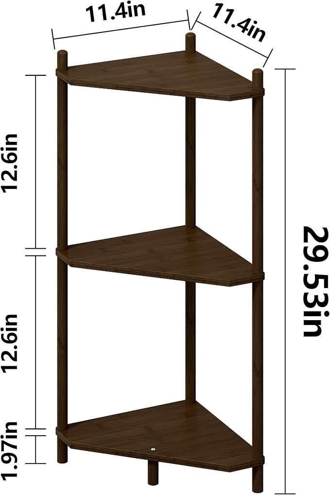 Corner Shelf Stand - 3 Tier Bamboo Small Corner Bookshelf for Office Kitchen Bedroom Plant Stand Living Room Decor Small Space (Brown，3 Tier)