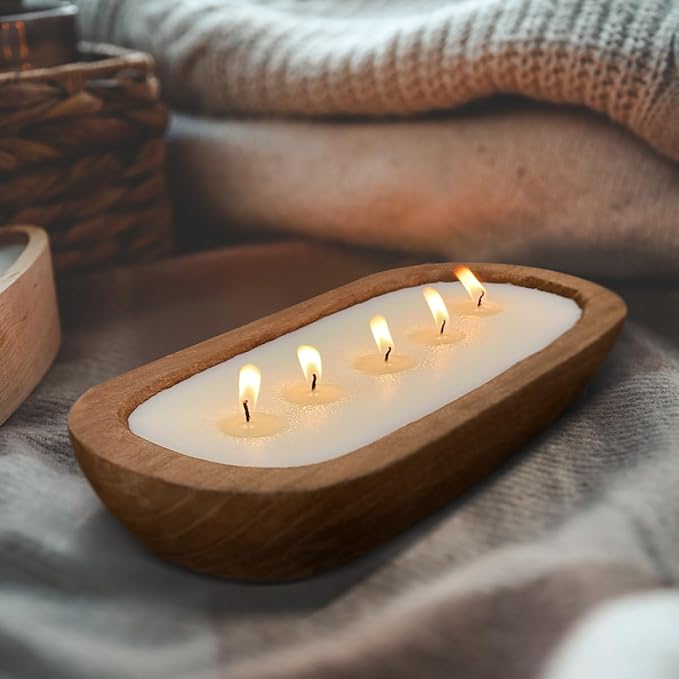 Aromatherapy Candle, SEVEYEE Vanilla Candle 5wicks 16oz, Large Wooden Bowl Candles for Women,Girl Birthday Gift,12inch