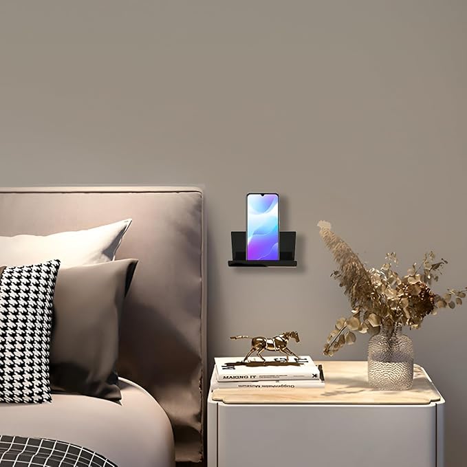 Adhesive Tablet Wall Mounted Phone Holder Acrylic Floating Shelves,eReader Wall Smartphone Holder Stand for Bedroom,Living Room,Dorm,Office Display Shelf (Black)
