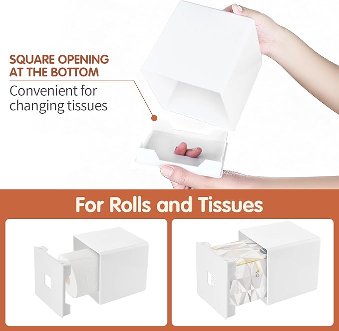 Y-in Hand Tissue Box Cover, Square Facial Tissue Holder Storage for Bathroom Vanity, Countertops, Dressers, Night Stand, Parlors and Offices - White