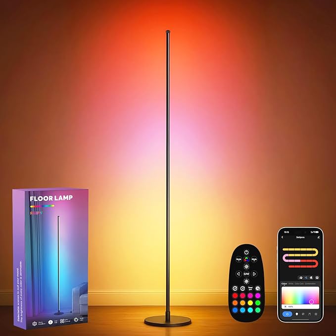 Sotipevs Corner Floor Lamp, Smart RGBICW LED Corner Lamp with App and Remote Control, 16 Million DIY Colors, Music Sync, Modern LED Floor Lamp for Living Rooms, Bedrooms, and Gaming Rooms