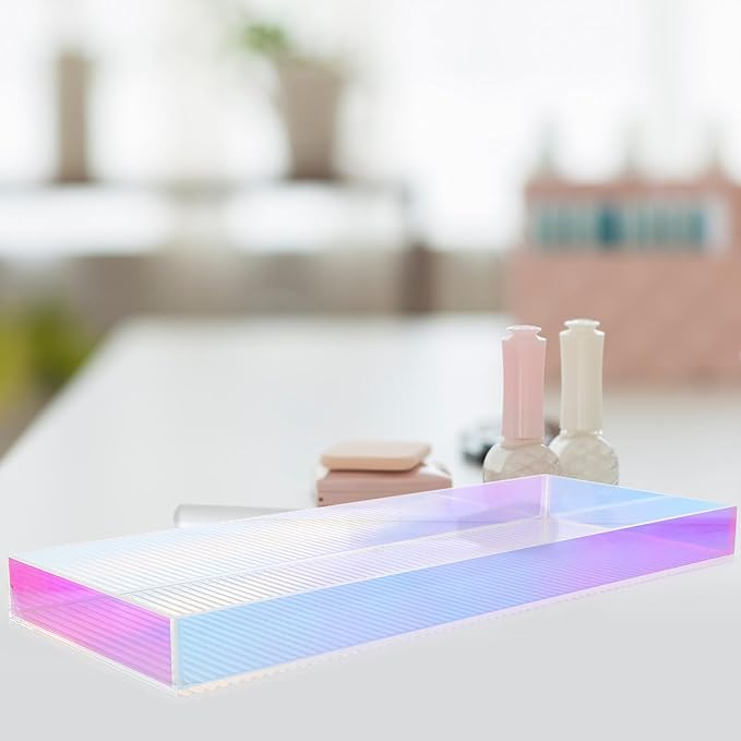 COHEALI Acrylic Makeup Organizer Tray Small Size Colorful Striped Vanity Perfume Display Riser for Skincare and Home Entryway Storage