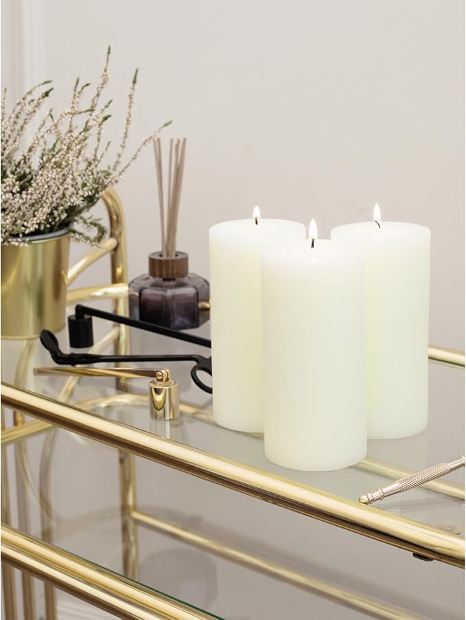 CANDWAX Large Pillar Candles 3x6 Inch – Set of 3 Unscented Dripless Ivory Candles, Rustic Style for Weddings, Home Interior, Events