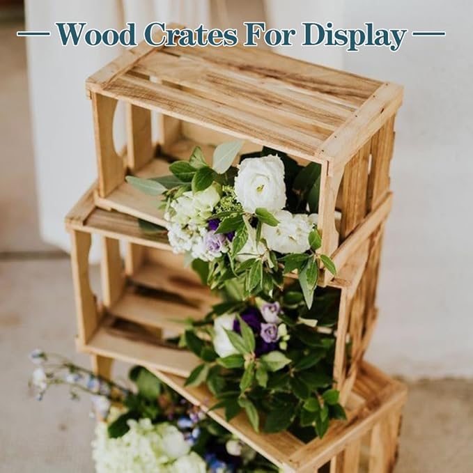 GRETJOB 6 Pack Large Wooden Crates for Display Rustic Nesting Wooden Basket with Handle, Decorative Farmhouse Wood Crate for Storage and Container, 6 Size Wood Basket Decor Boxes