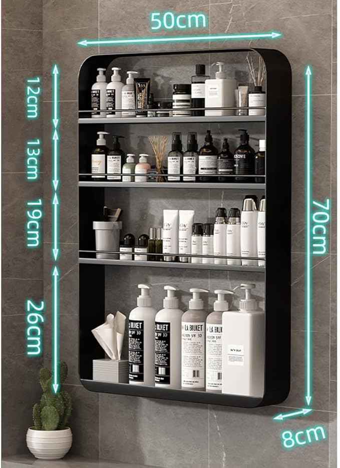 Floating Shelves Punch-Free Bathroom Shelf, 2-4 Tier Wall-Mounted Makeup Organizer, Cosmetic Storage Rack, 10kg Load-Bearing (Color : Black, Size : 30 * 8 * 40cm) (Black 40 * 8 * 60c
