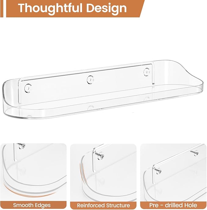SpaceWhisper Floating Shelves for Wall, 10-Pack 15" Wall Shelves for Bathroom, Bedroom, Living Room, Display Hanging Shelf Organizer for Book, Picture Ledge, Figure Storage, Room Decor (Clear)