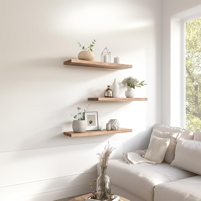 GXYAWPJ Light Wood Floating Shelves for Wall Rustic Wall Shelves for Bedroom Set of 6