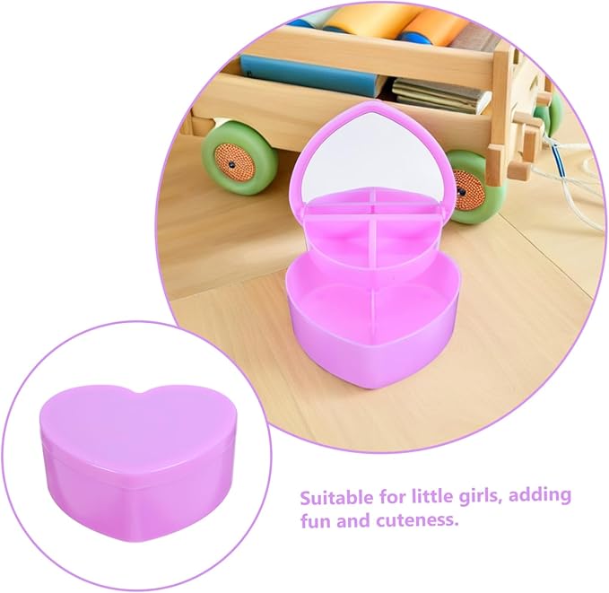 Cabilock Heart-shaped Jewelry Storage Box with Mirror Two-layer Case for Girls Cute Makeup Organizer for Necklaces Bracelets and Earrings Lightweight Travel-friendly Design