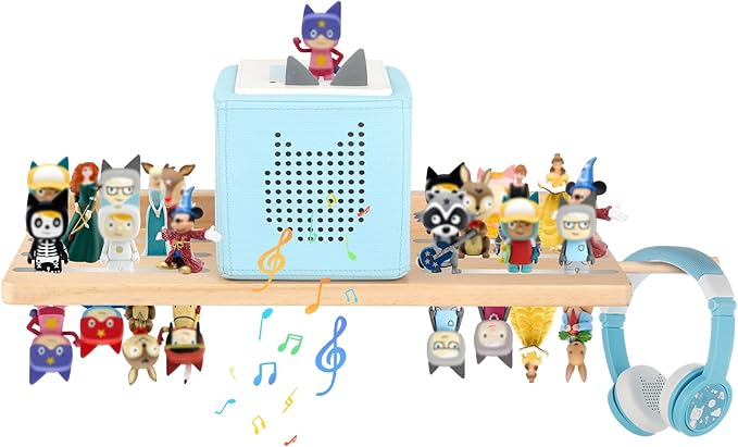for Tonies Box Storage Shelf Wall Mounted, Magnetic Pine Wood Floating Shelves Organizer for Tonie box1/2 Player, Tonies Figures, Earphones, Display Collection 20~30 Characters