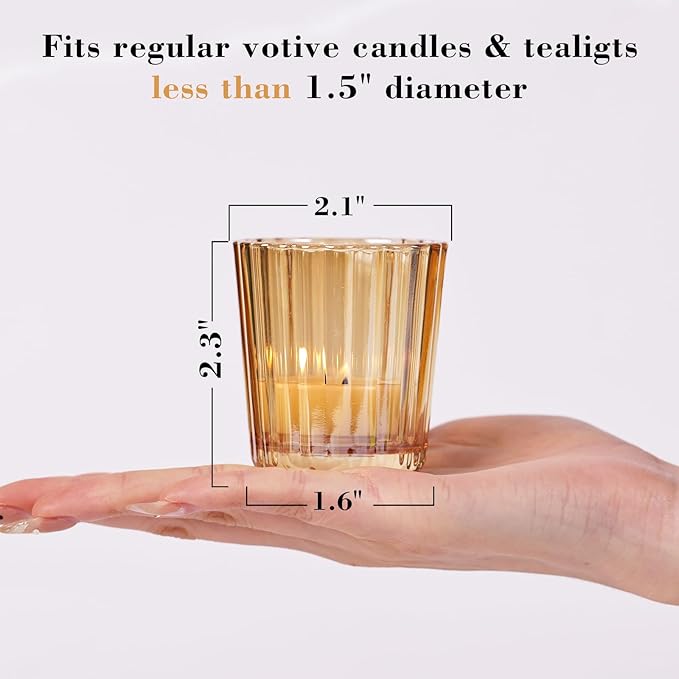 NITIME 24PCS Vintage Ribbed Gold Votive Candle Holders, Glass Candle Holder for Wedding Decorations, Tealight Candle Holder for Table Centerpiece, Diwali, Home and Party Decorations