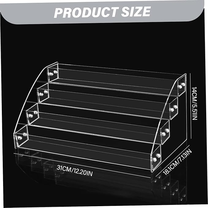 Acrylic Risers Display Stands, 12 Inch Clear Acrylic Shelves 4 Tier Perfume Stand Organizer Desktop Plastic Storage Box for Figurine Display, Makeup, Toys, Cupcake.