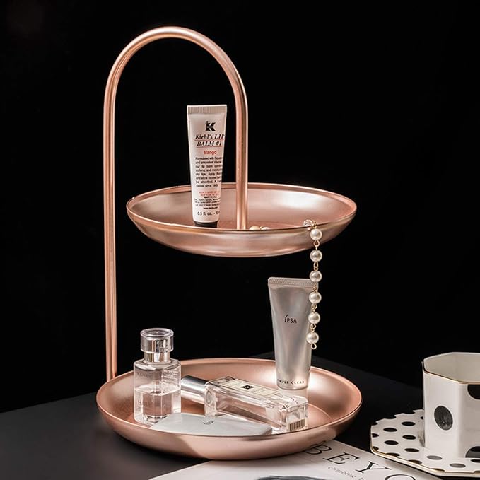 Besttimes Two Tiered Jewelry Tray,Cosmetic Storage Organizer,Bathroom Organizer Holder (Rose Gold)