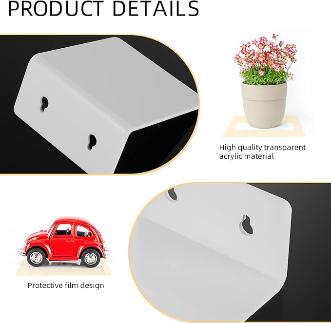 Acrylic Small Adhesive Wall Shelves,Mini Floating Shelves,Acrylic Display Shelves,Ledges for Pop Figures,Plant,Picture Photo Modern Wall for Bedroom Decor Living Room