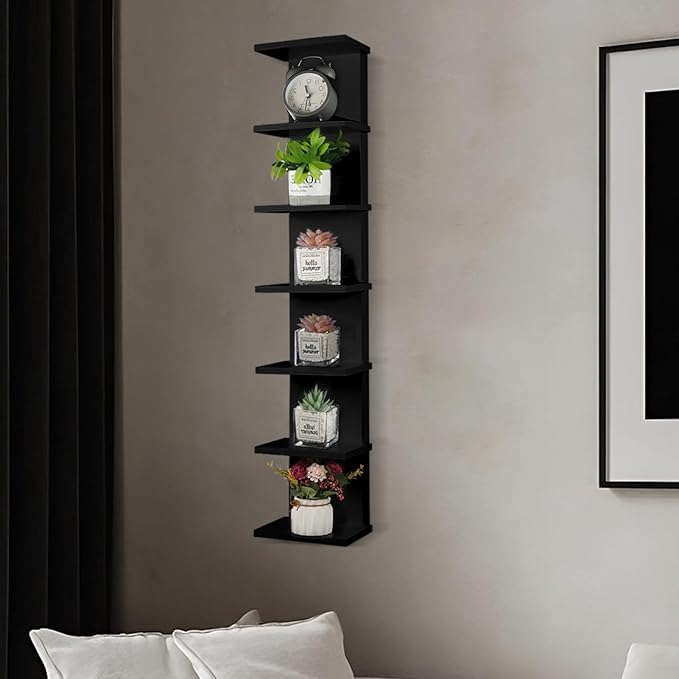 YEXEXINM 7 Tier Wall Shelf Unit - Lack Floating Shelf, Compact Display Floating Shelf, Vertical Column Wall Decor Mount Floating Storage Organizer Tall Tower Shelf for Bedrooms, Living Rooms(Black)