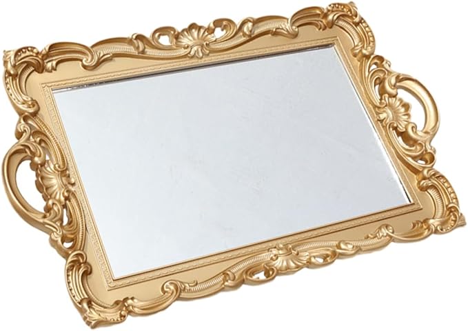 Zerodeko Mirror Tray for Perfume Decorative Trays for Dresser Gold Perfume Organizer Makeup Trays Mirror Plate