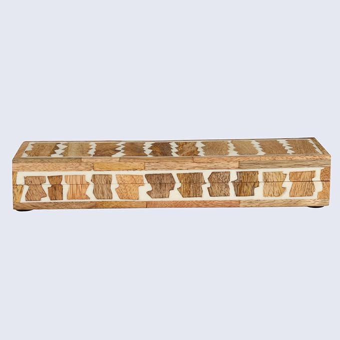 Handicrafts Home White Decorative Storage Box with Lid Wood Entryway Organizer Key Holder Box Console Table Storage for Hallway – Resin Inlay Kept Safari Collection - 10x2.5x1.5