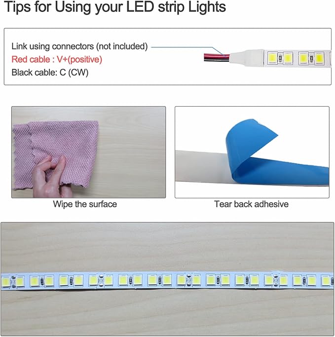 12V LED Strip Lights, 16.4ft White 6000K Light Strips SMD 5054 IP20 120 LEDs/M, Total 600 LEDs Super Bright Rope Light Strip for Home, Shelf, Kitchen Decoration