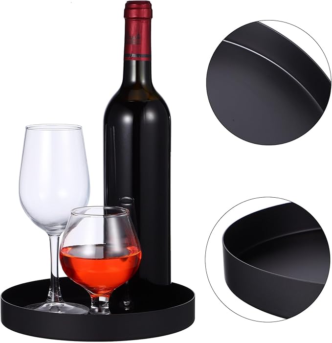 Black Round Tray Coffee Table Tray Decorative Metal Candle Plate Stainless Steel Circle Serving Platter Spa Makeup Organizer Dish Farmhouse Centerpiece Home Bathroom Decor (Black, 20CM)