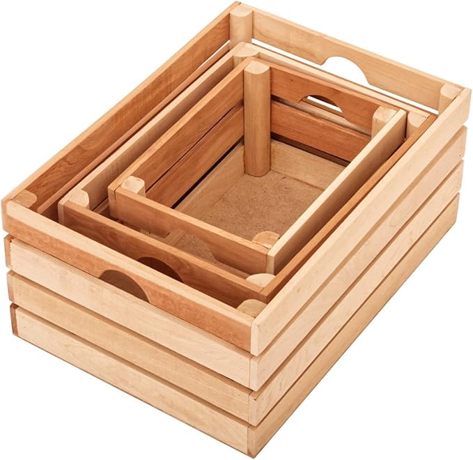 VINTAYARD Rustic Wood Crates for vintage decorative display, Nesting Crate set for storage and farmhouse style decor, wooden boxes made from 100% Wood (Natural Cedar, Nested Set of 3)