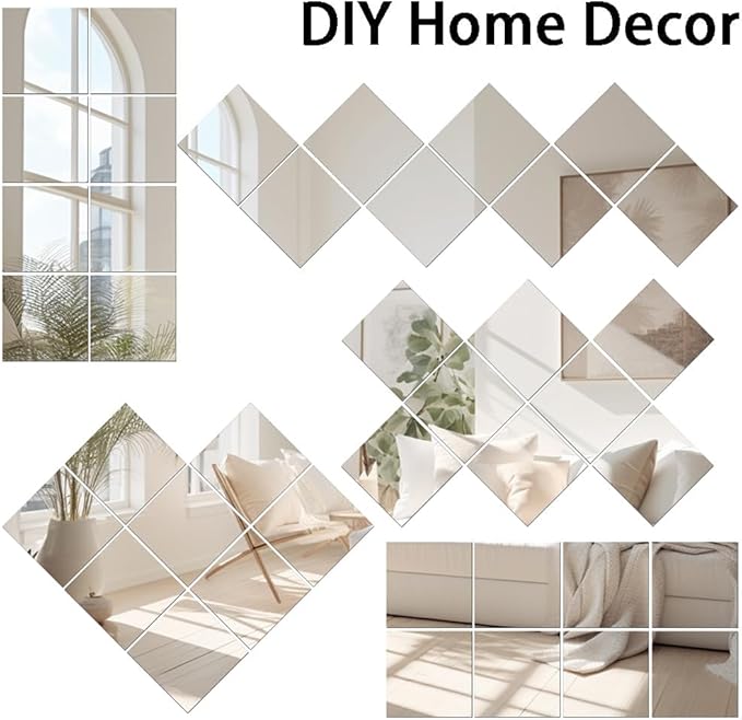 Vlush Full Length Wall & Tiles 10.2'' x 10.2'' x 8PCS Full Body Mirror, Full Length Mirror Wall Mounted Mirrors Decorative for Home Gym, Door, Bedroom & Bathroom