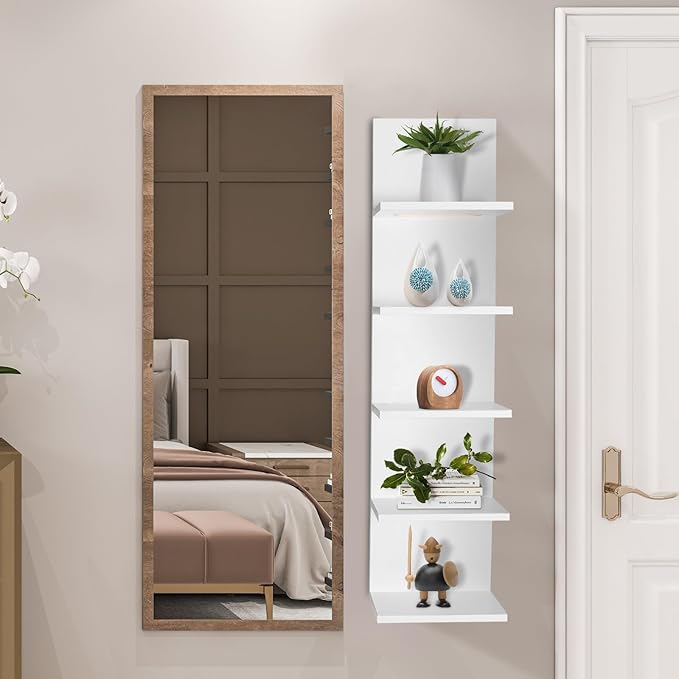 5 Tier Wall Shelves with LED Light, Modern Wall Mount Lack Shelf, Vanity Floating Shelves Home Decor Organizer Tall Tower Design Utility Shelf (White)