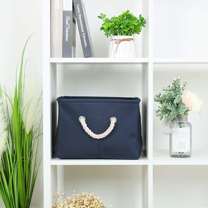 uxcell Collapsible Fabric Storage Basket, Dark Blue, 50L, Linen & EVA, Dual Handles, Multi-Purpose Organizer for Bedroom, Office, Closet