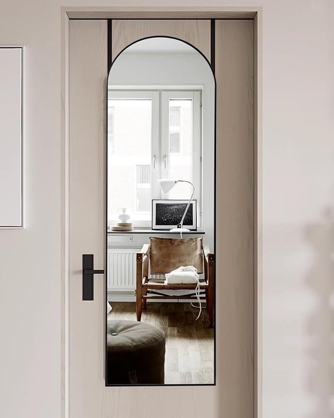 Full Length Arched Mirror, 14'' x 48'', Hanging/Leaning, Home Decor, Black