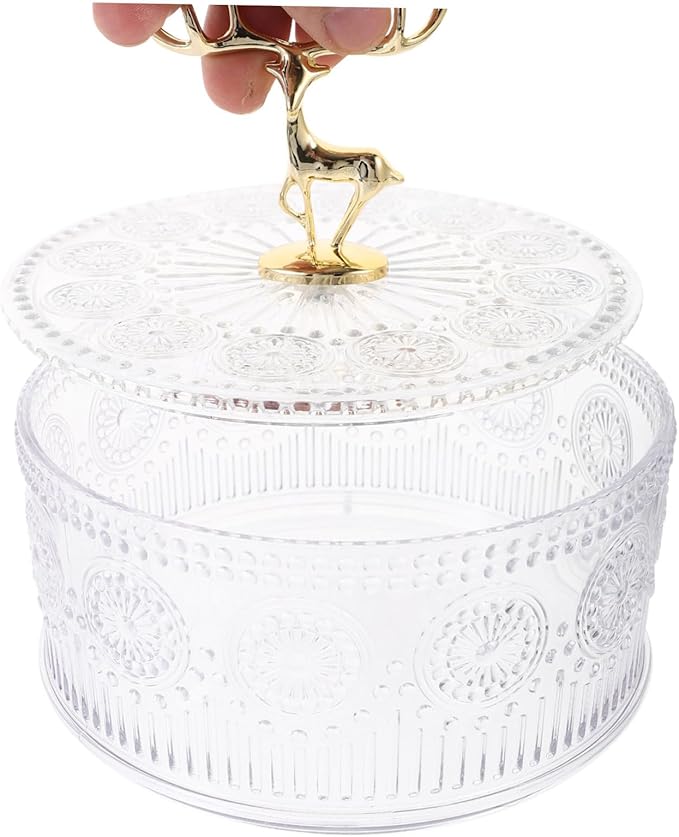 Cabilock Embossed Transparent Jewelry Storage Box with Lid Multi Functional Bracelet Organizer and Makeup Container Portable Lightweight Candy Dish for Vanity and Bathroom Countertop