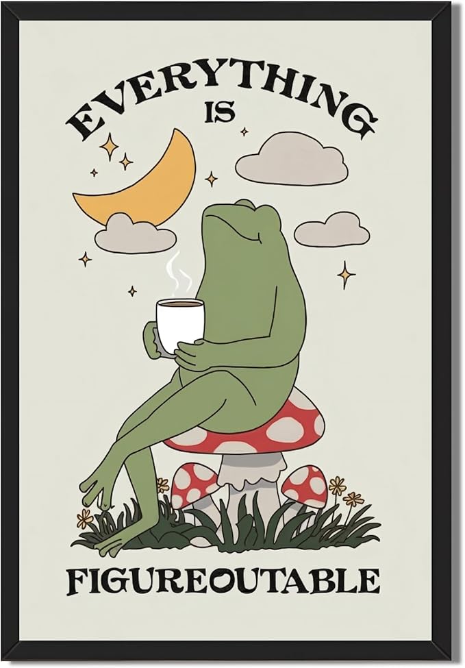 Licpach Cute Frog Wall Art Everything Is Figureoutable Quote Poster Motivational Wall Decor Canvas Print Inspirational Painting for Office Living Room Positive Mindset Picture 20x30inch Black Frame
