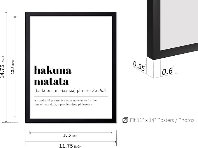 Poster Master Typography Poster - Dictionary Print - Hakuna Matata Definition, Wonderful Phrase, No Worries, Funny, Motivational - Gift for Kids, Friend - Wall Decor for Home, 11x14 Black Framed