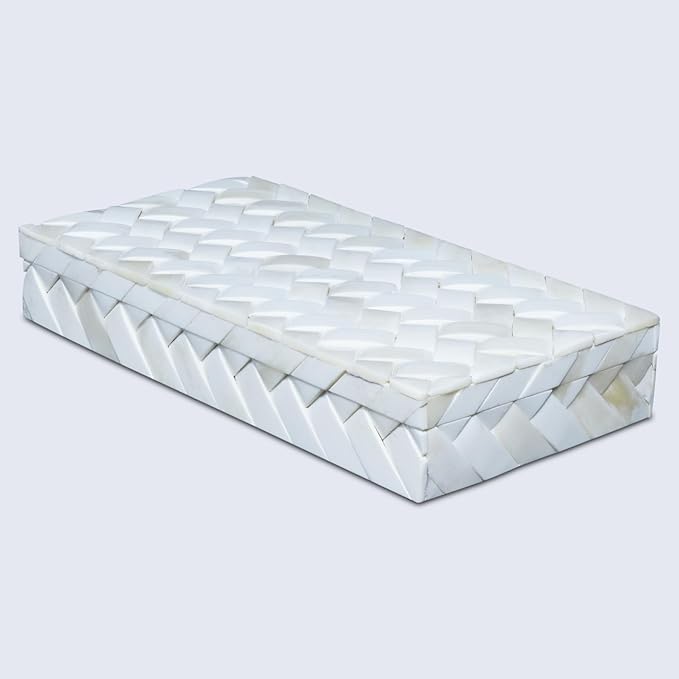 Handicrafts Home Large Decorative Storage Box 12x6– Coffee Table Organizer Box, Modern Home Décor Accent, Keepsake Memory Box, Jewelry Storage Box, Boho Decorative Box with Lid for Shelf, Mantle Decor