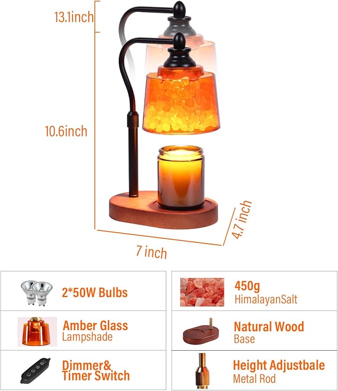 3-in-1 Candle Warmer Lamp with Timer Dimmable, Himalayan Salt Lamp & Passive Diffuser, Gifts for Women, House Warming Gifts, Wax Melt Warmer for Jar Candles