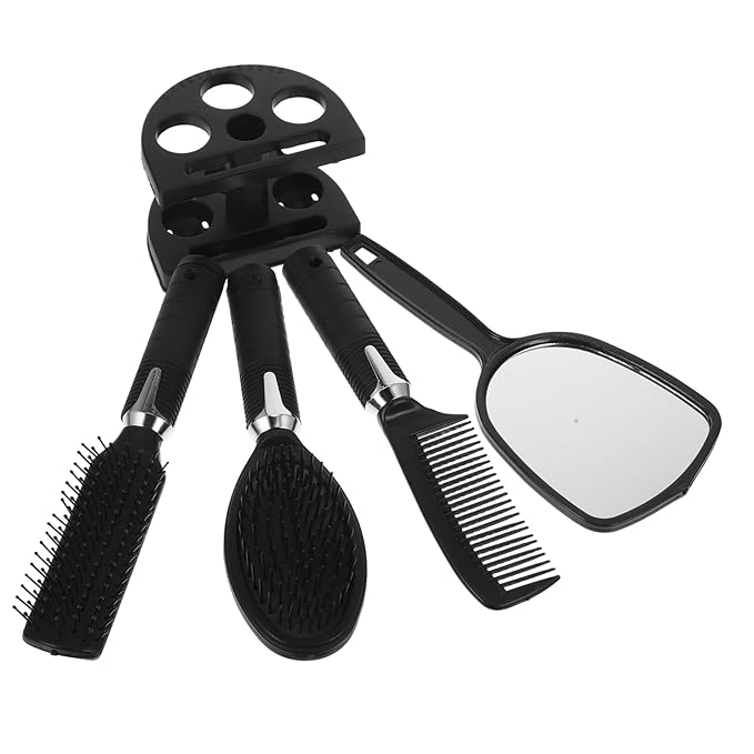 Beavorty Vintage Makeup Mirror Set Plastic Comb Organizer Rack 4-Piece Portable Vanity Mirror and Hair Tool Holder for Desktop Use for Stylists and Barbers
