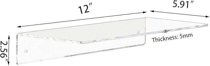 Weiai Clear Acrylic Shelves 12 Inch, Floating Wall Mounted Shelf for Wall Storage, Set of 4