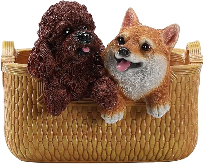 Dog Resin Storage Basket, Desktop Organizer for Remote & Keys, Cute Home Decor Tray, Ideal present for Pet Lovers.(Toy Poodle & Shiba Inu)