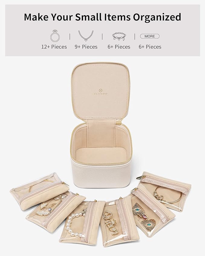 Vlando Make up Bag for Travel and Small Jewelry Case for Girl Gift,Earrings Necklace Ring Box