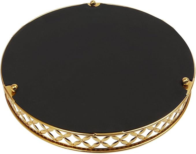 12.6 Inch Round Gold Mirrored Vanity Tray,Metal Mirror Decorative Jewelry Storage Tray,Perfume Makeup Organizer Trays for Dresser Bathroom Counter Home Decor (Round)