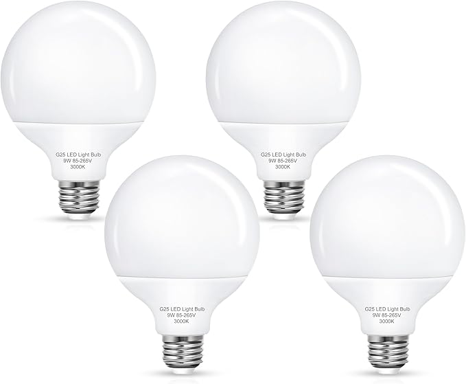 Flaspar Vanity Light Bulbs for Bathroom, G25 LED Globe Light Bulb 100 Watt Equivalent, 3000K Warm White LED Bulbs E26 Medium Base for Mirror Makeup Chandelier Lighting, Non-dimmable, 4 Pack