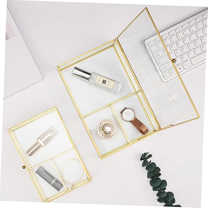 Didiseaon Jewelry Dish Makeup Organizer Box Jewelry Cases Geometric Glass Design Desk Accessory Tidy and Organized